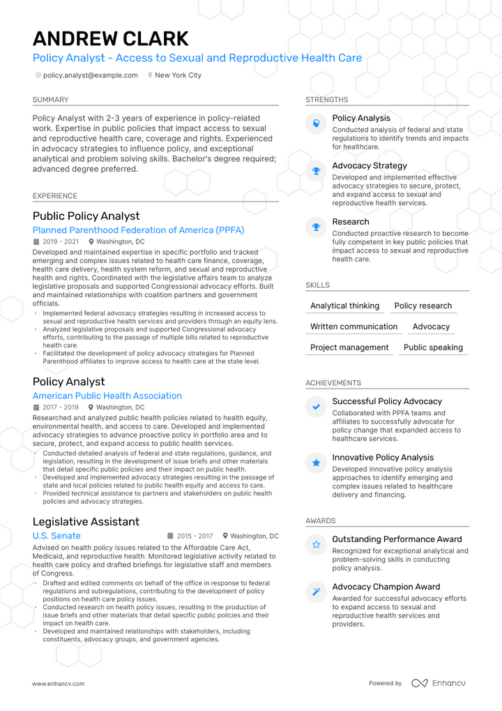 policy analyst resume example