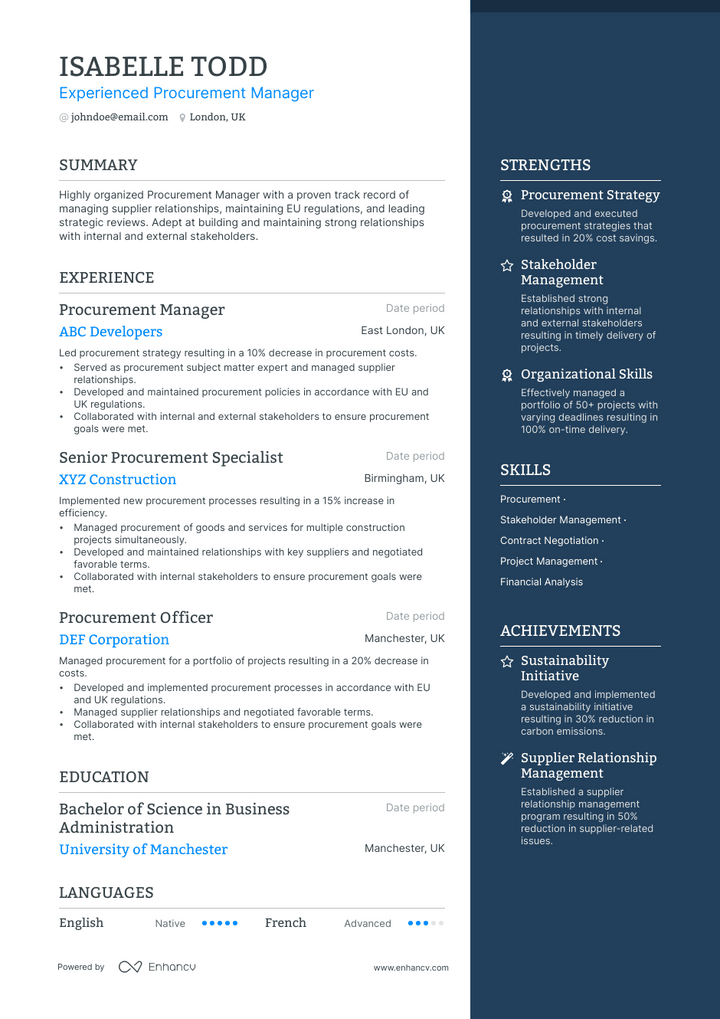 procurement manager resume example