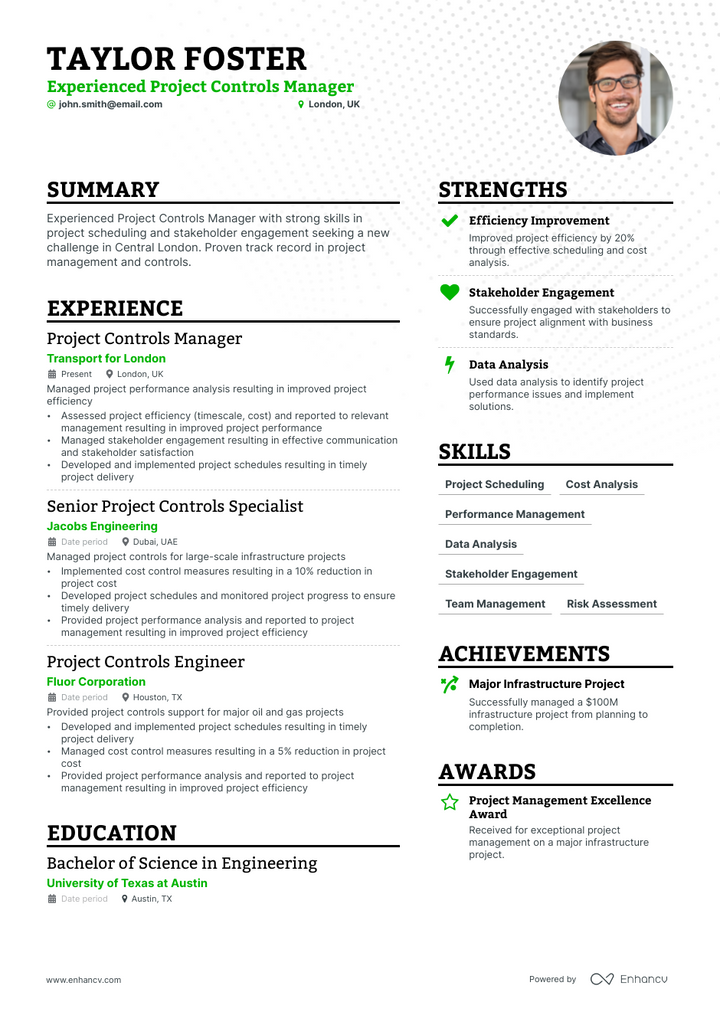 project controls manager resume example