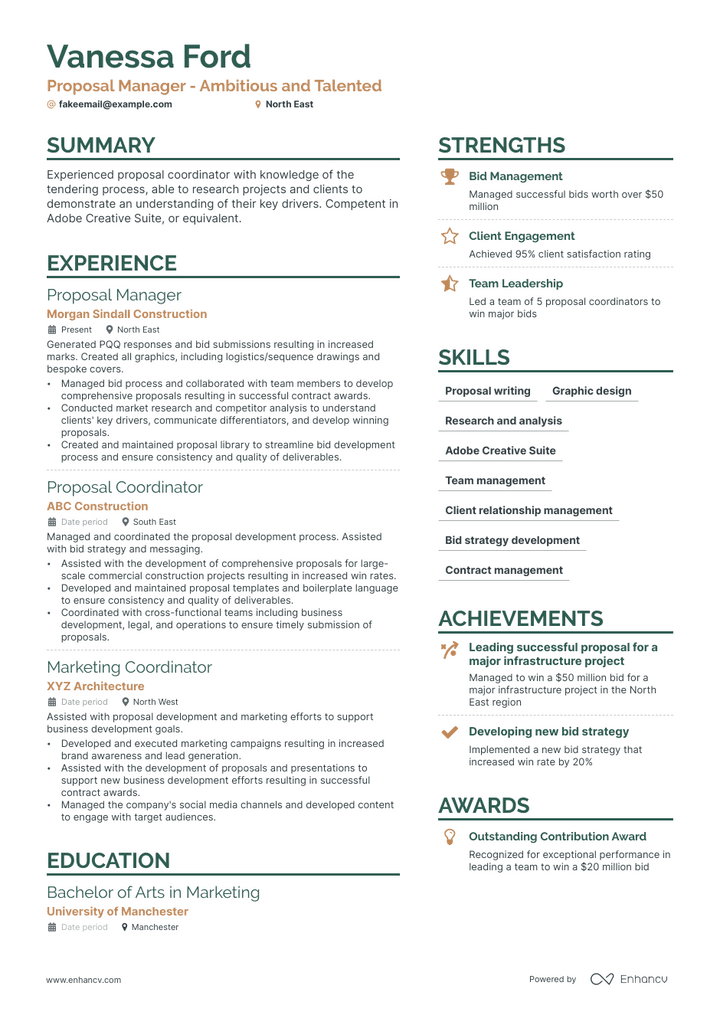 proposal manager resume example