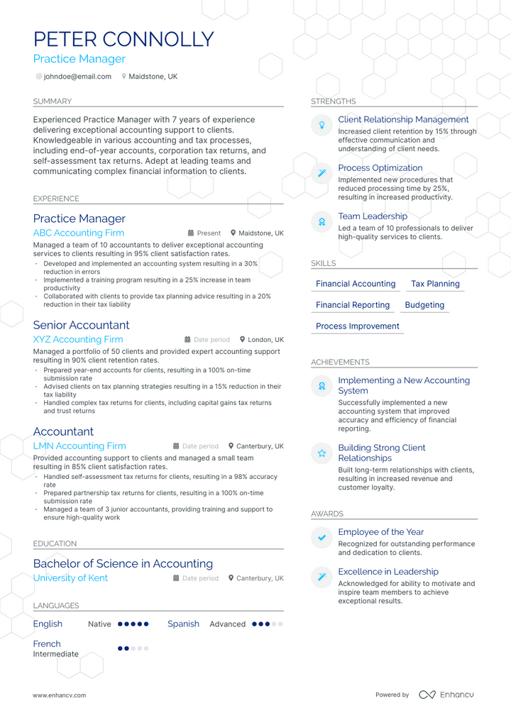 practice manager resume example