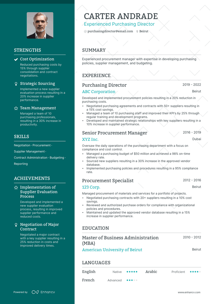 purchasing director resume example