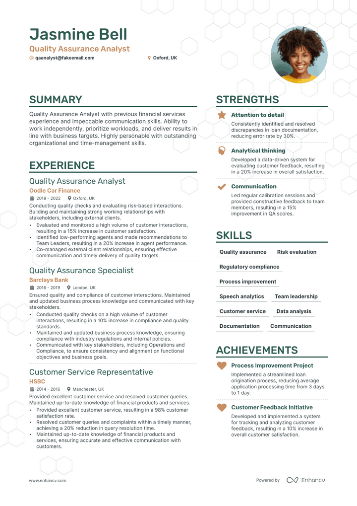 quality assurance analyst resume example