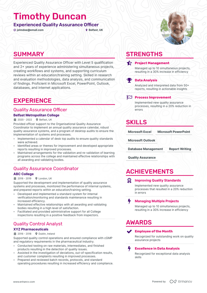quality assurance officer resume example