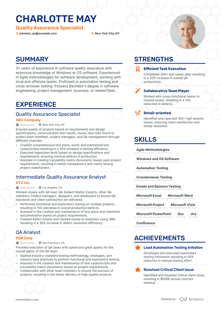 quality assurance specialist resume example