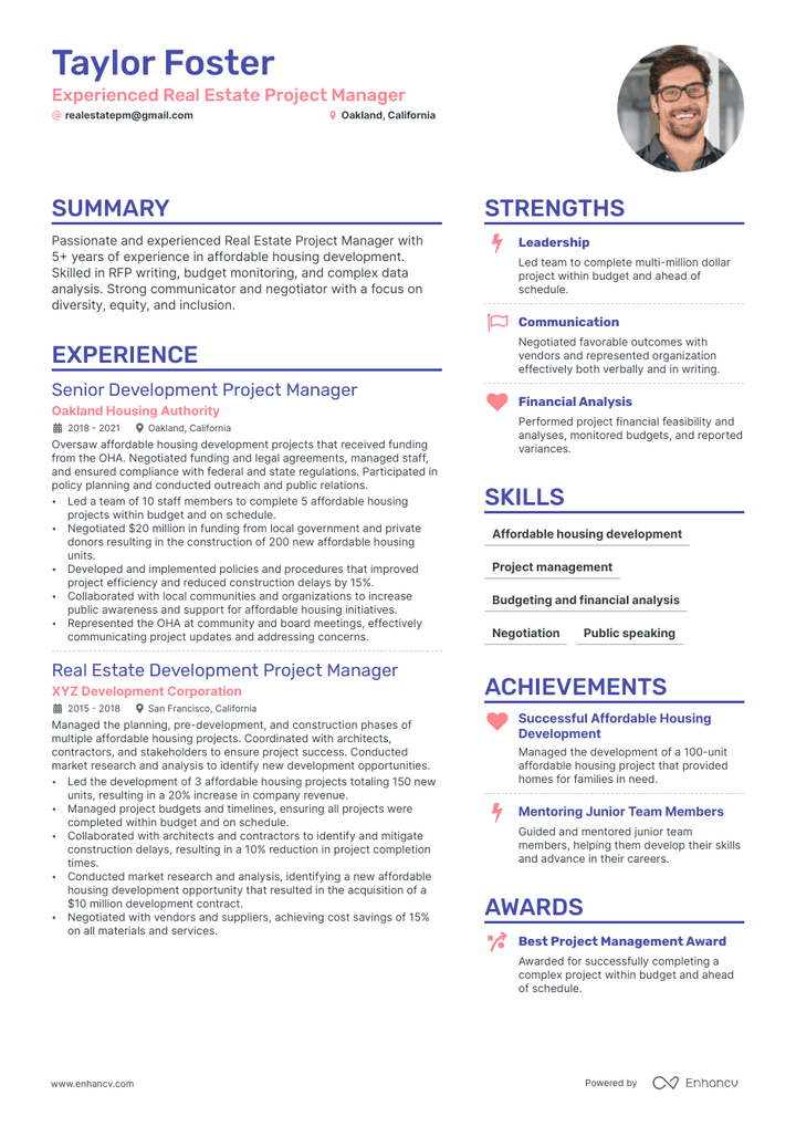 real estate project manager resume example