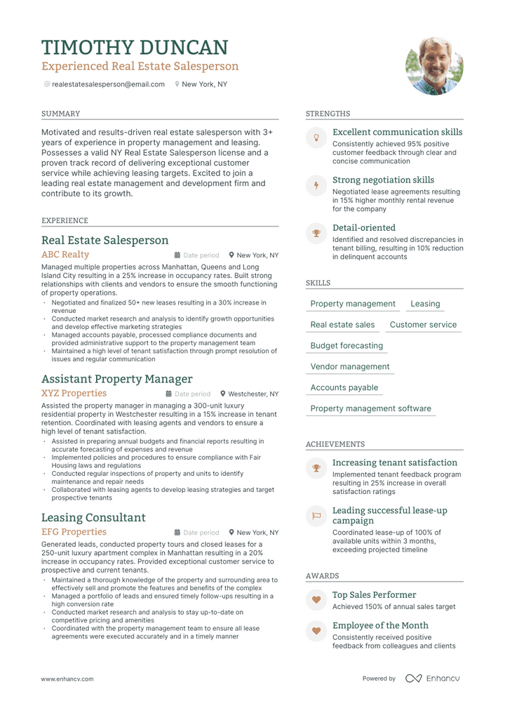 real estate salesperson resume example