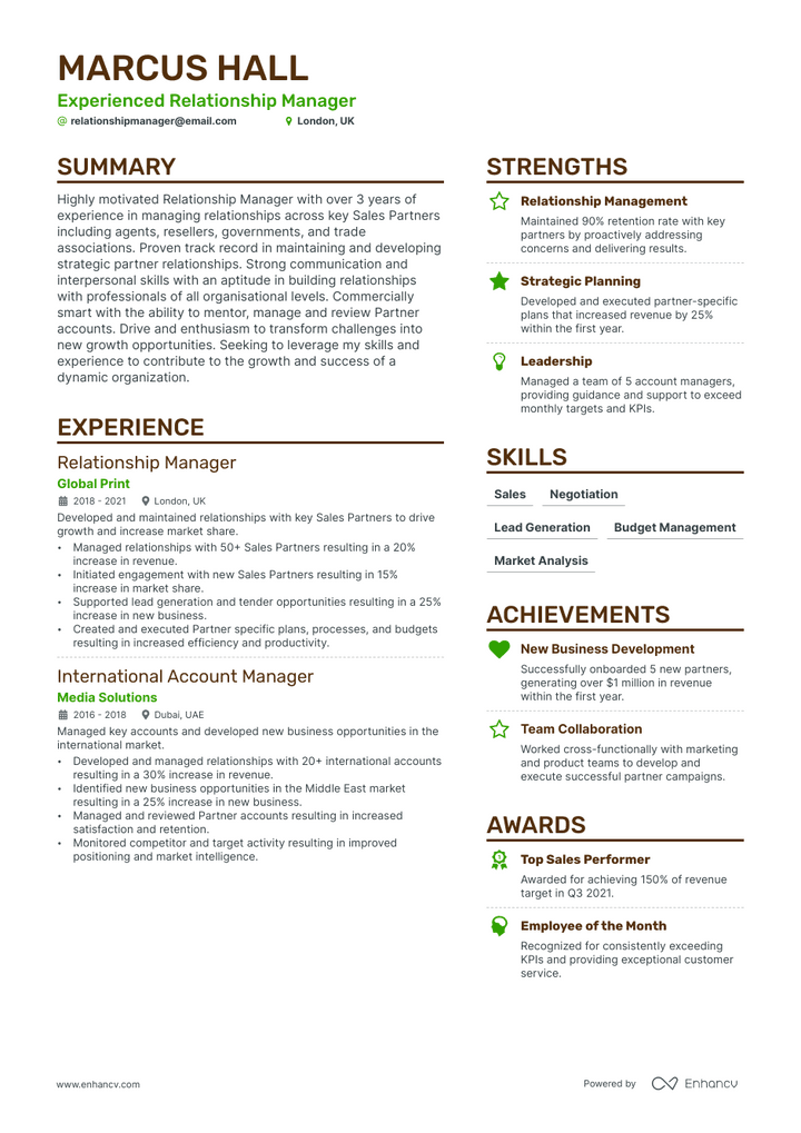 relationship manager resume example