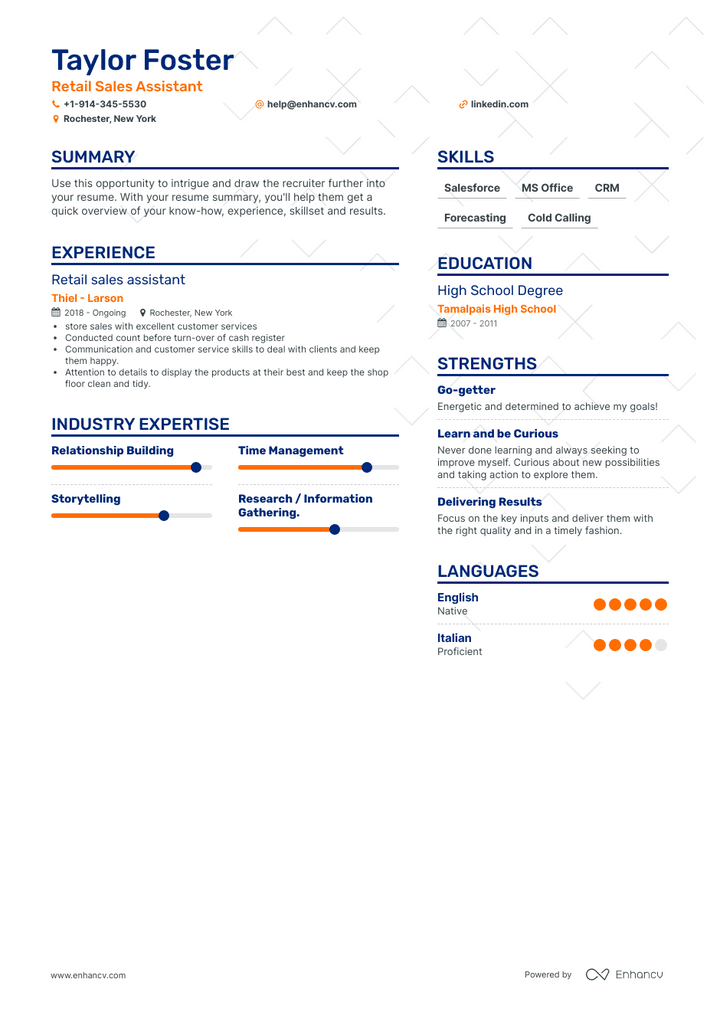 retail sales assistant resume example