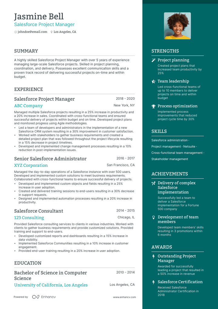 salesforce project manager resume example