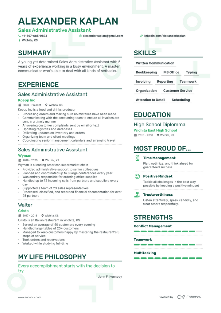 sales administrative assistant resume example