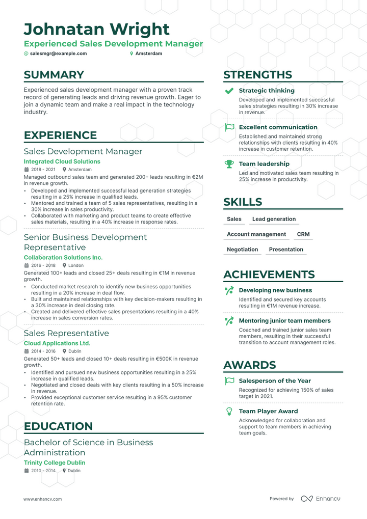 sales development manager resume example
