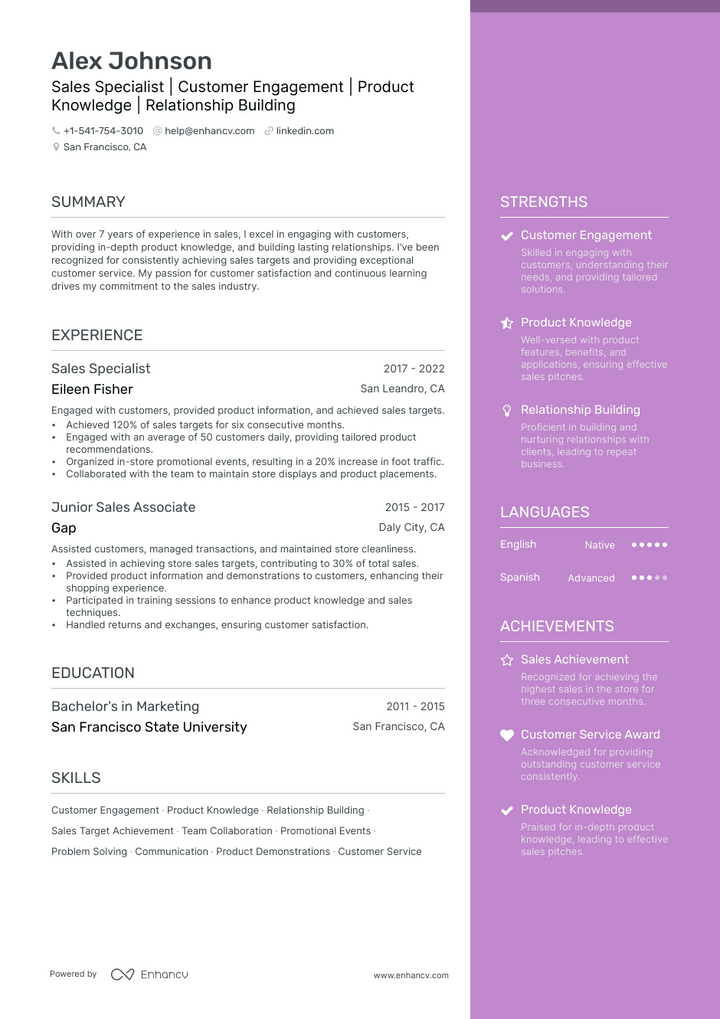 sales person resume example
