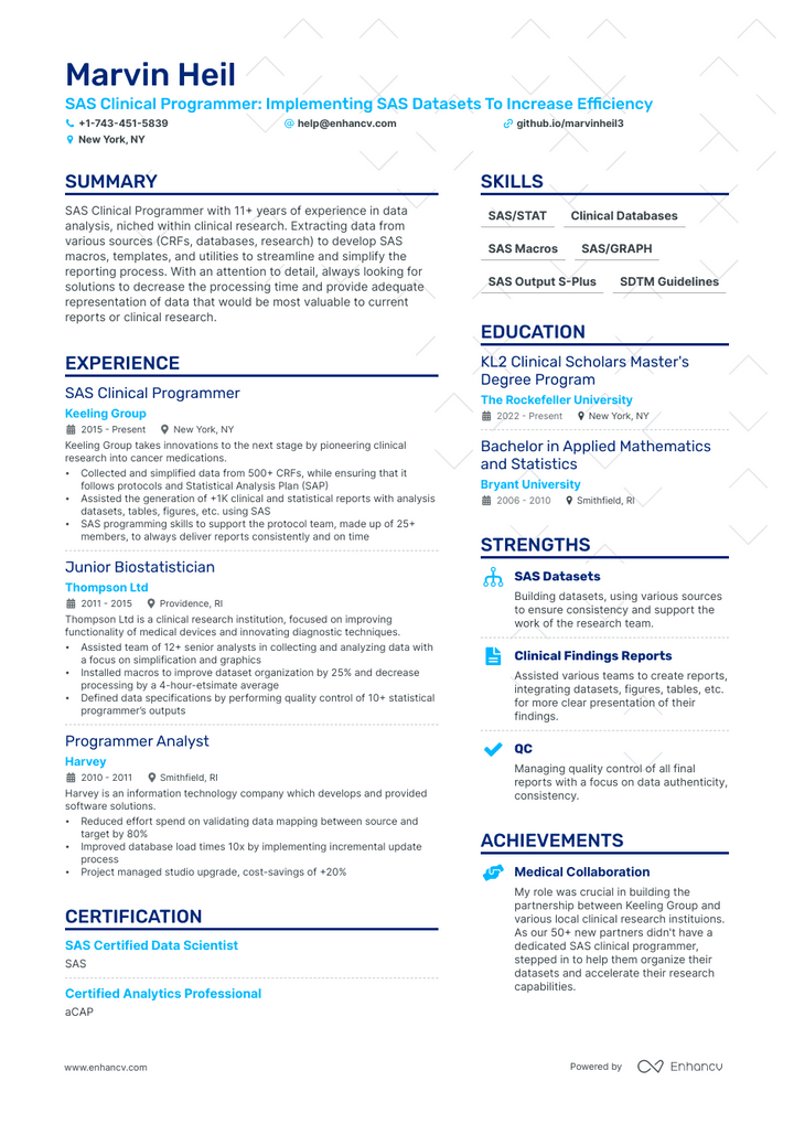 sas clinical programmer resume example
