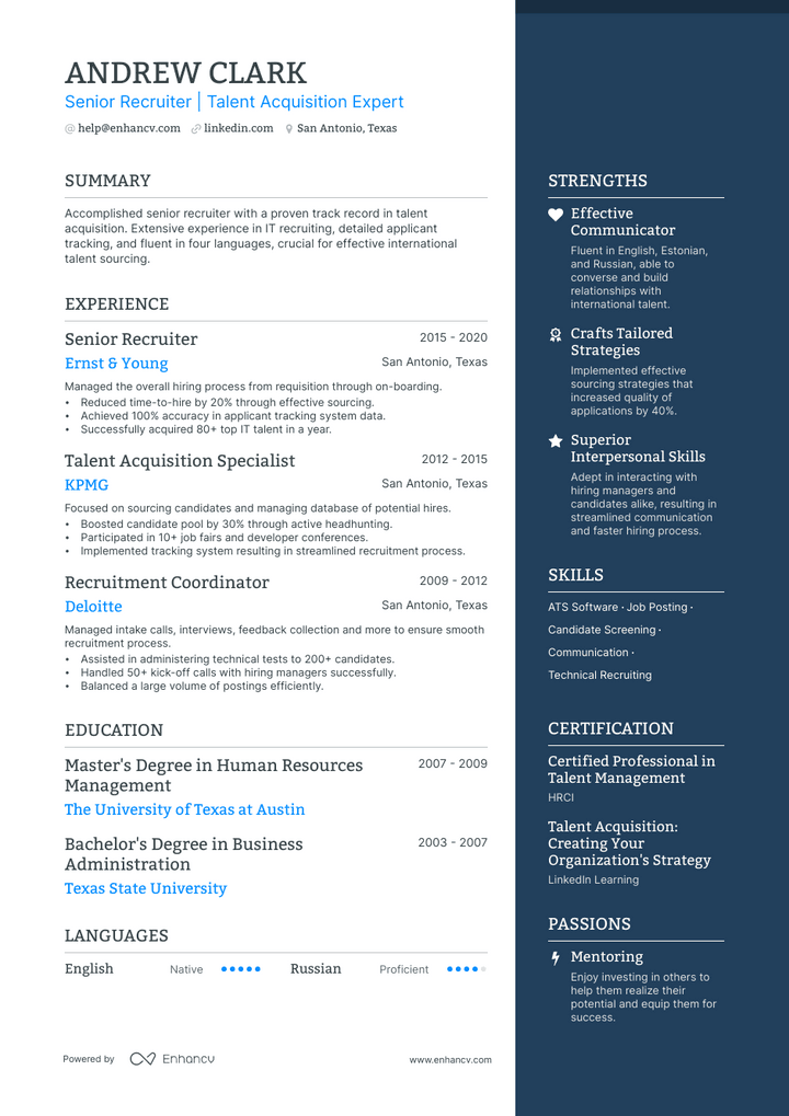 senior recruiter resume example
