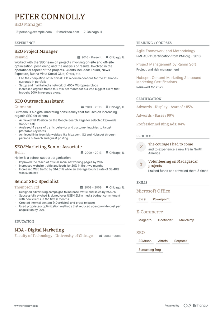 seo manager resume example