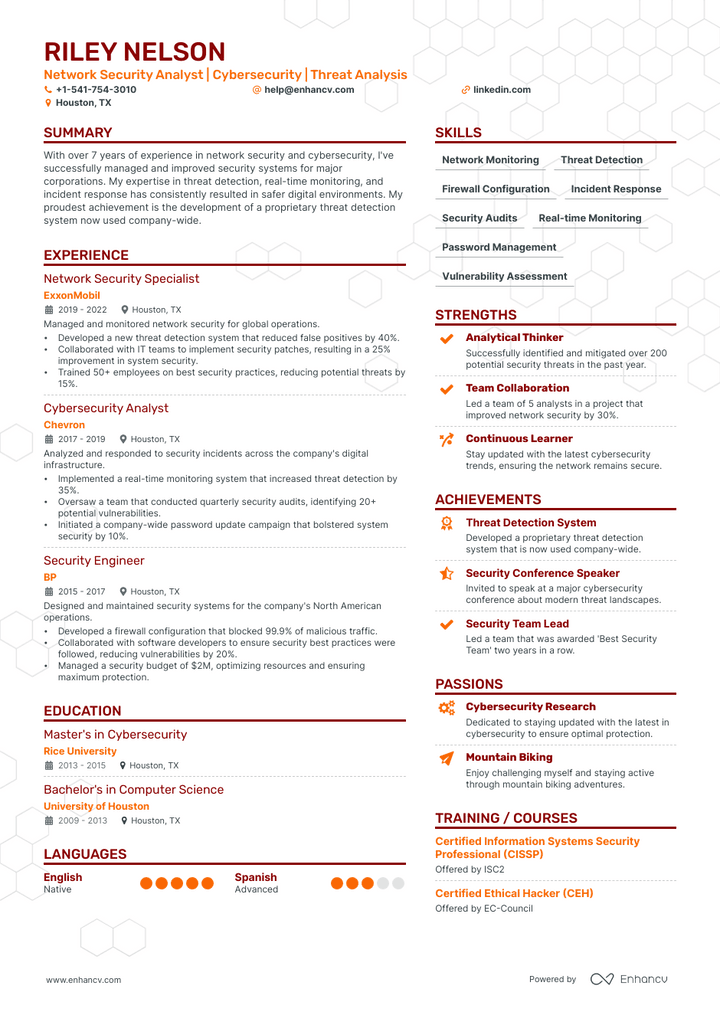 security analyst resume example