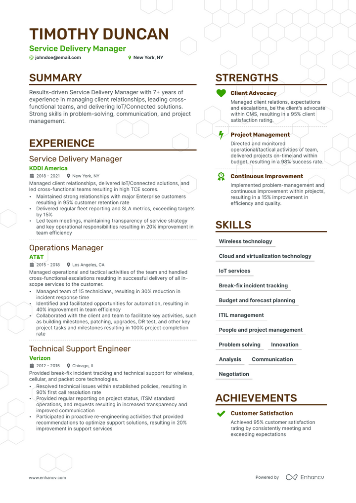 service delivery manager resume doc