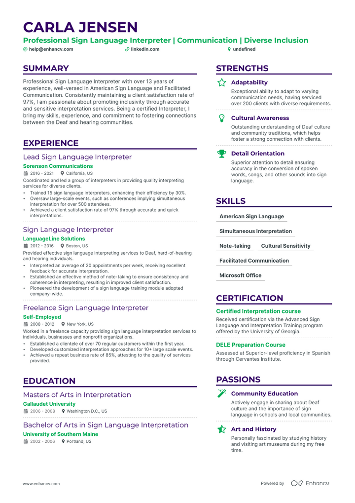 5 Sign Language Interpreter Resume Examples & Guide for 2023