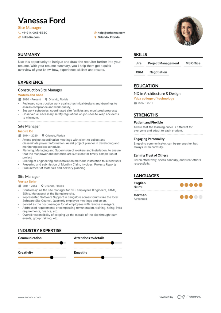 site manager resume example