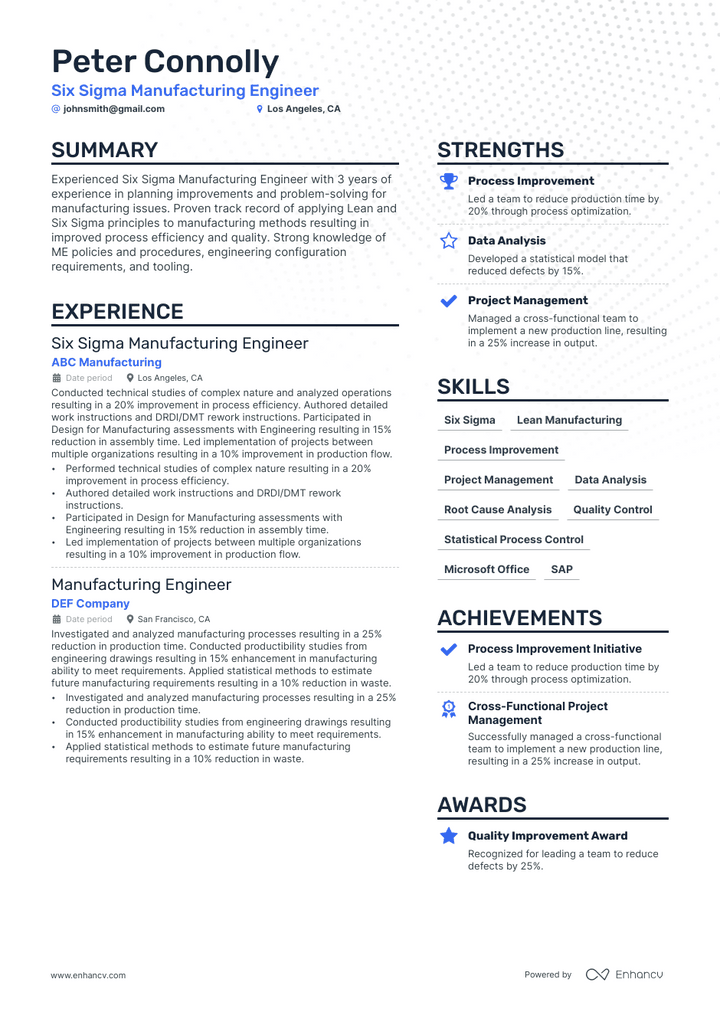 six sigma resume example