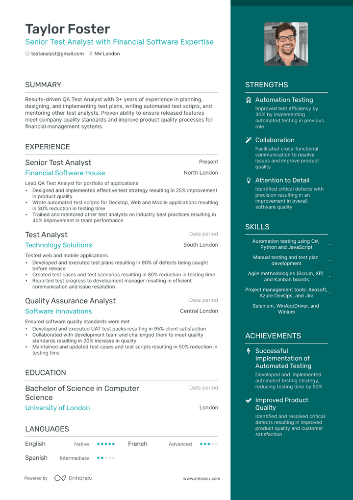software test analyst resume example