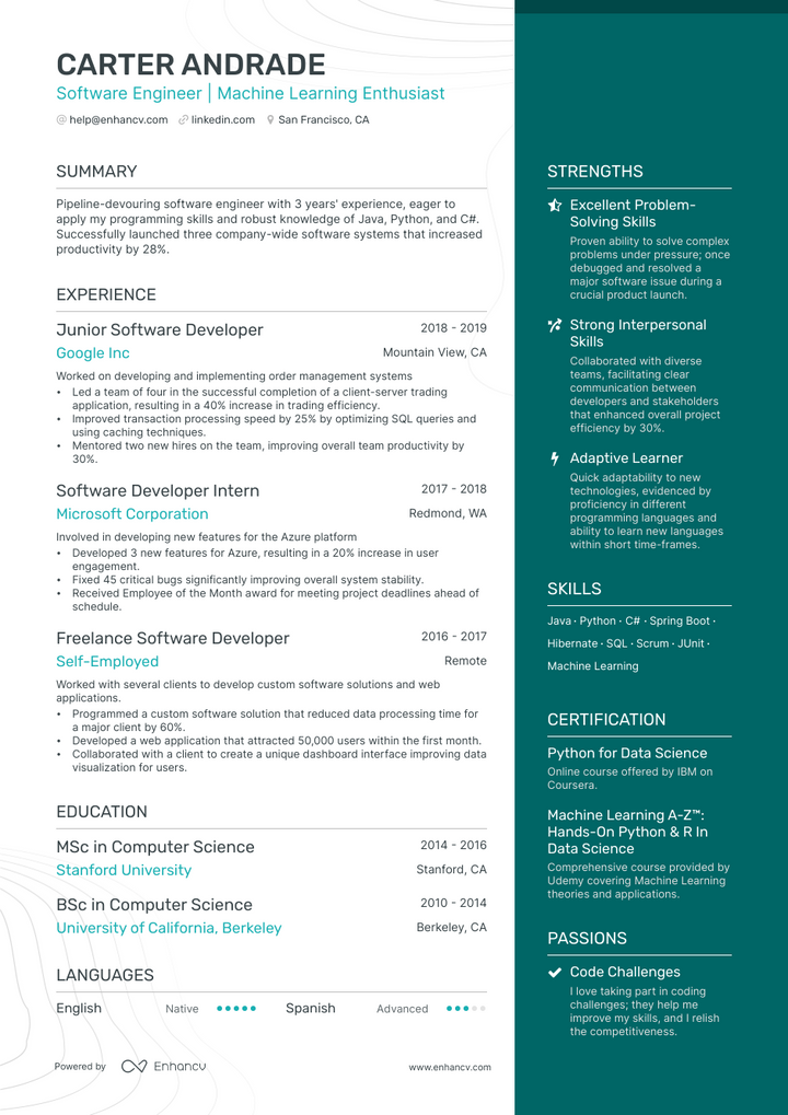 software engineer new grad resume example