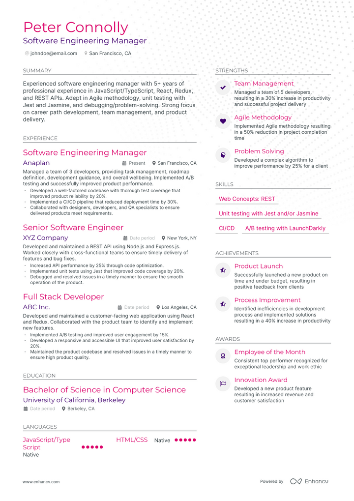 5 Software Engineering Manager Resume Examples & Guide for 2023