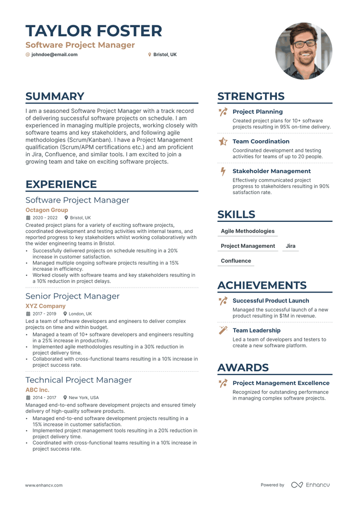 software project manager resume example