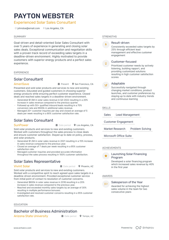 solar sales resume example