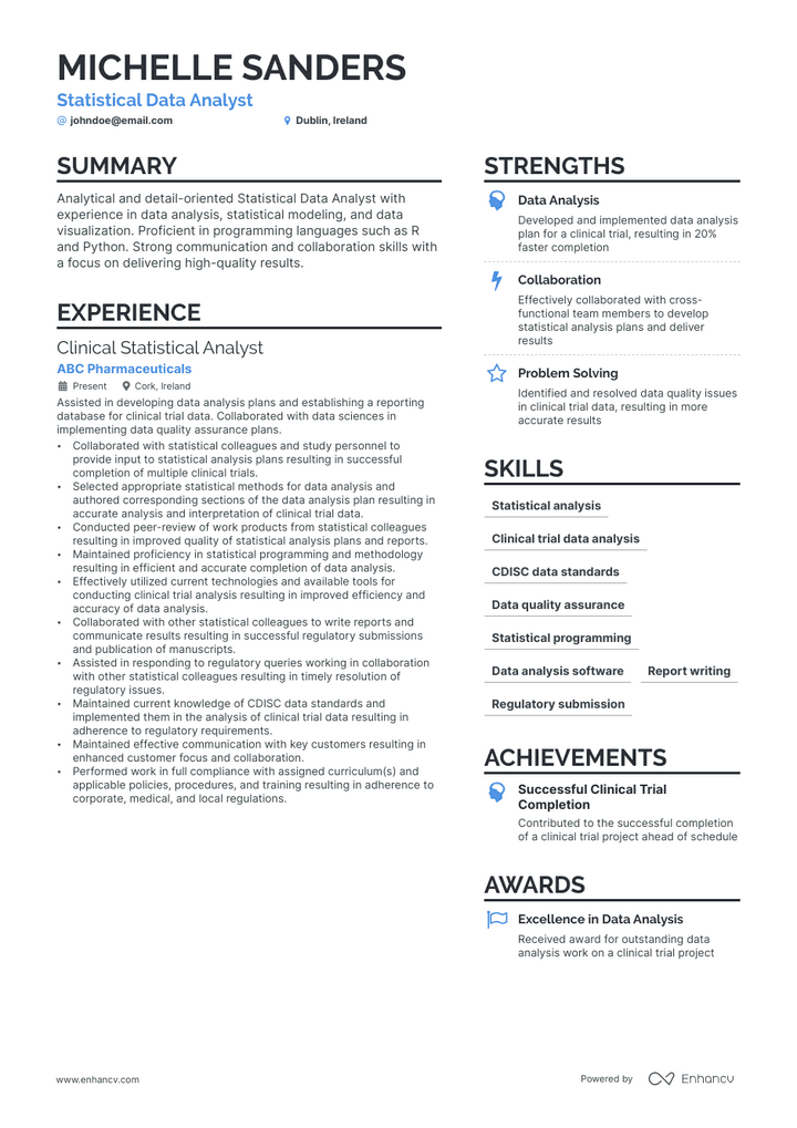 statistical data analyst resume example
