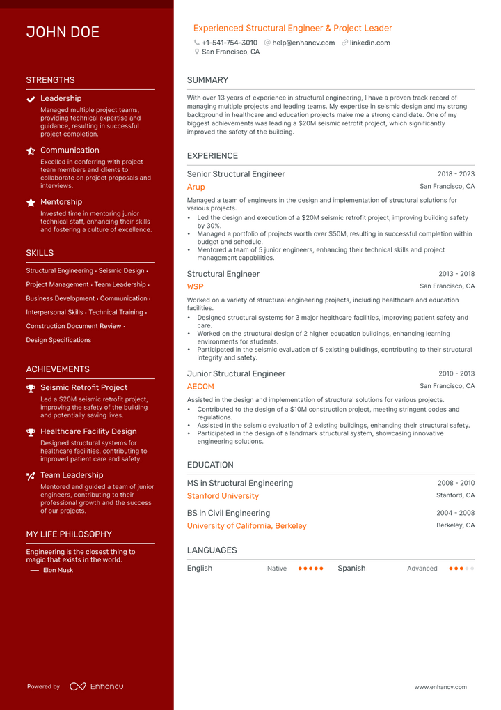 structural engineer resume example