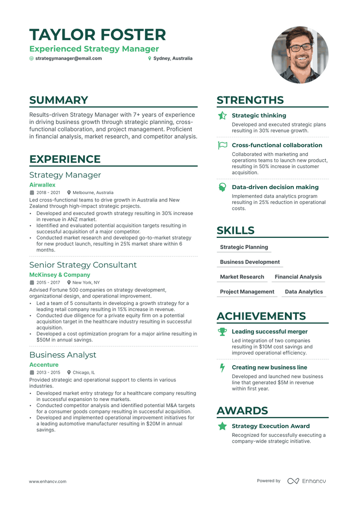 strategy manager resume example