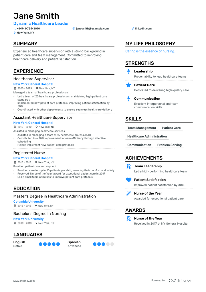 supervisor resume example