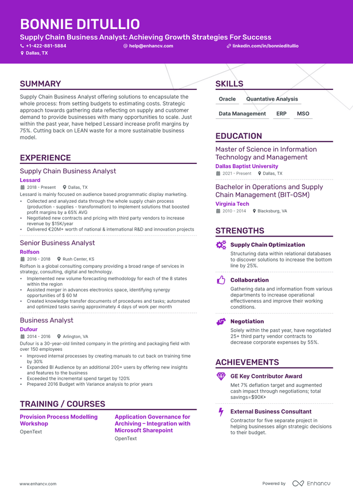 supply chain business analyst resume example