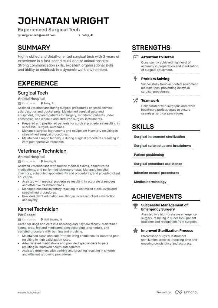 surgical tech resume example