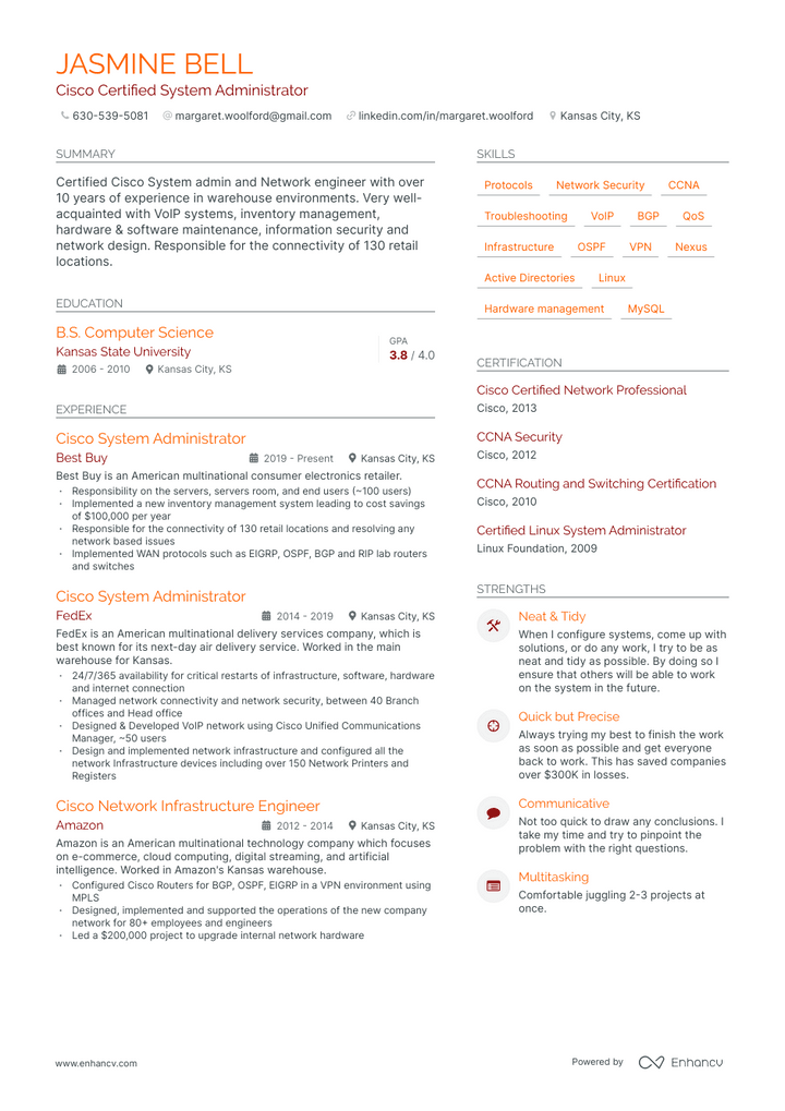 system administrator resume example