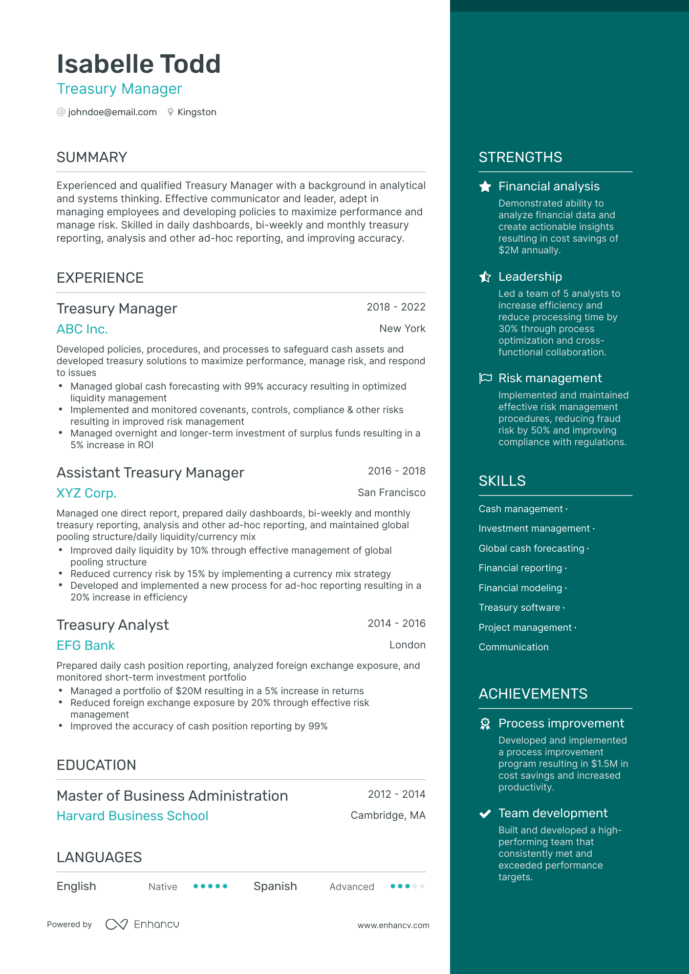 Treasury Manager Resume Examples & Guide for 2023 (Layout, Skills ...