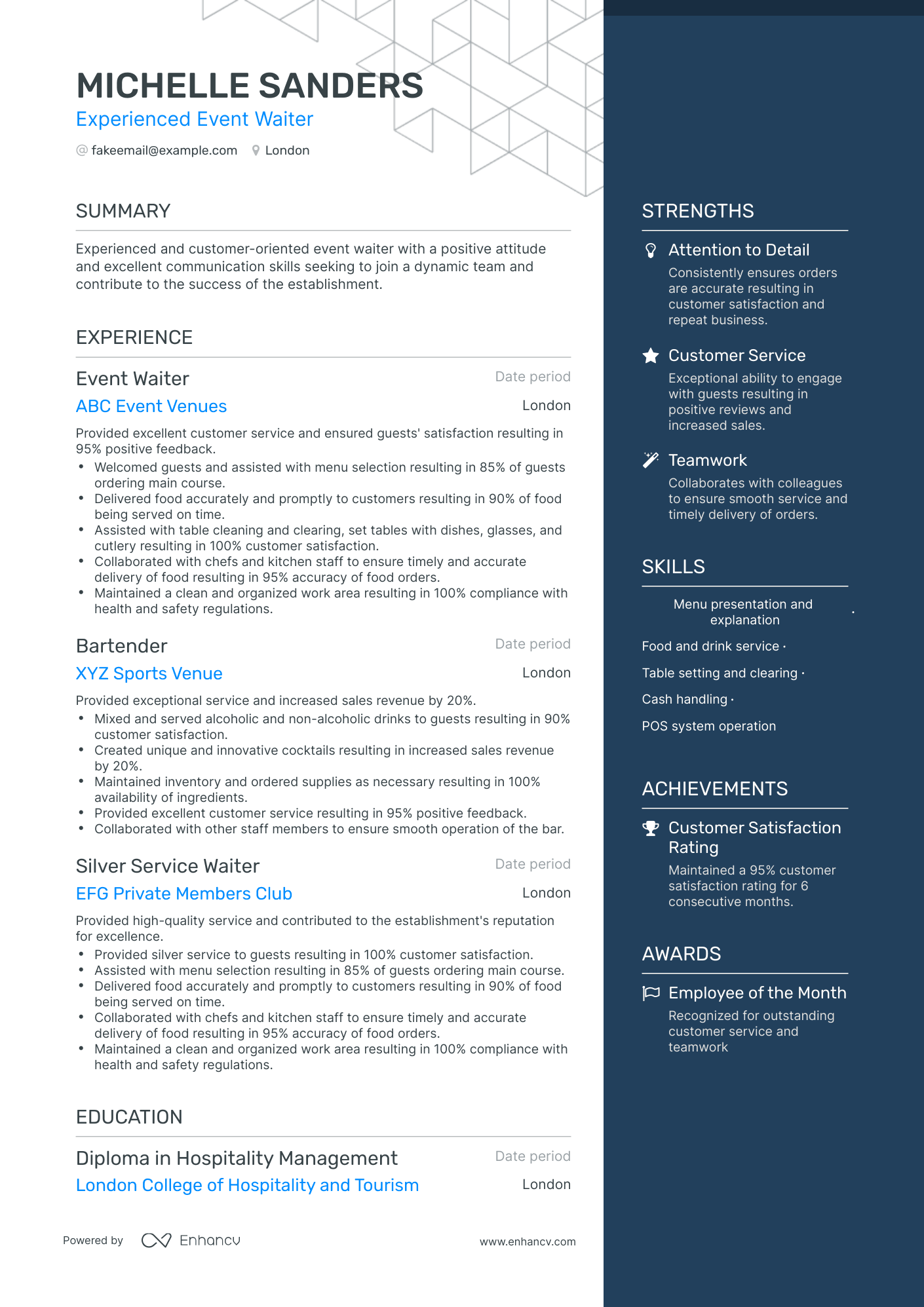 5 Waiter Resume Examples & Guide for 2023