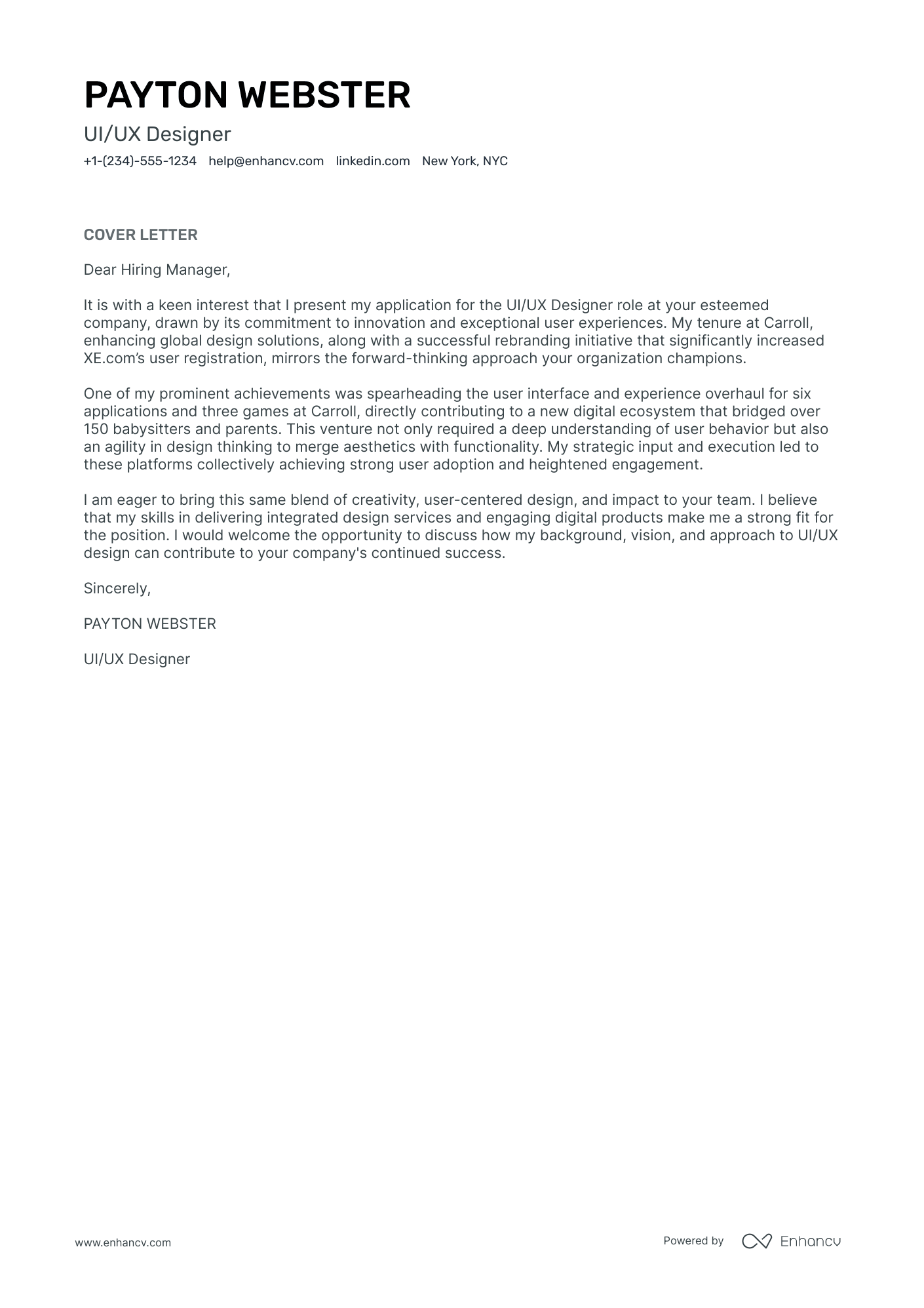 8 Professional UX Designer Cover Letter Examples and Template for 2026 ...