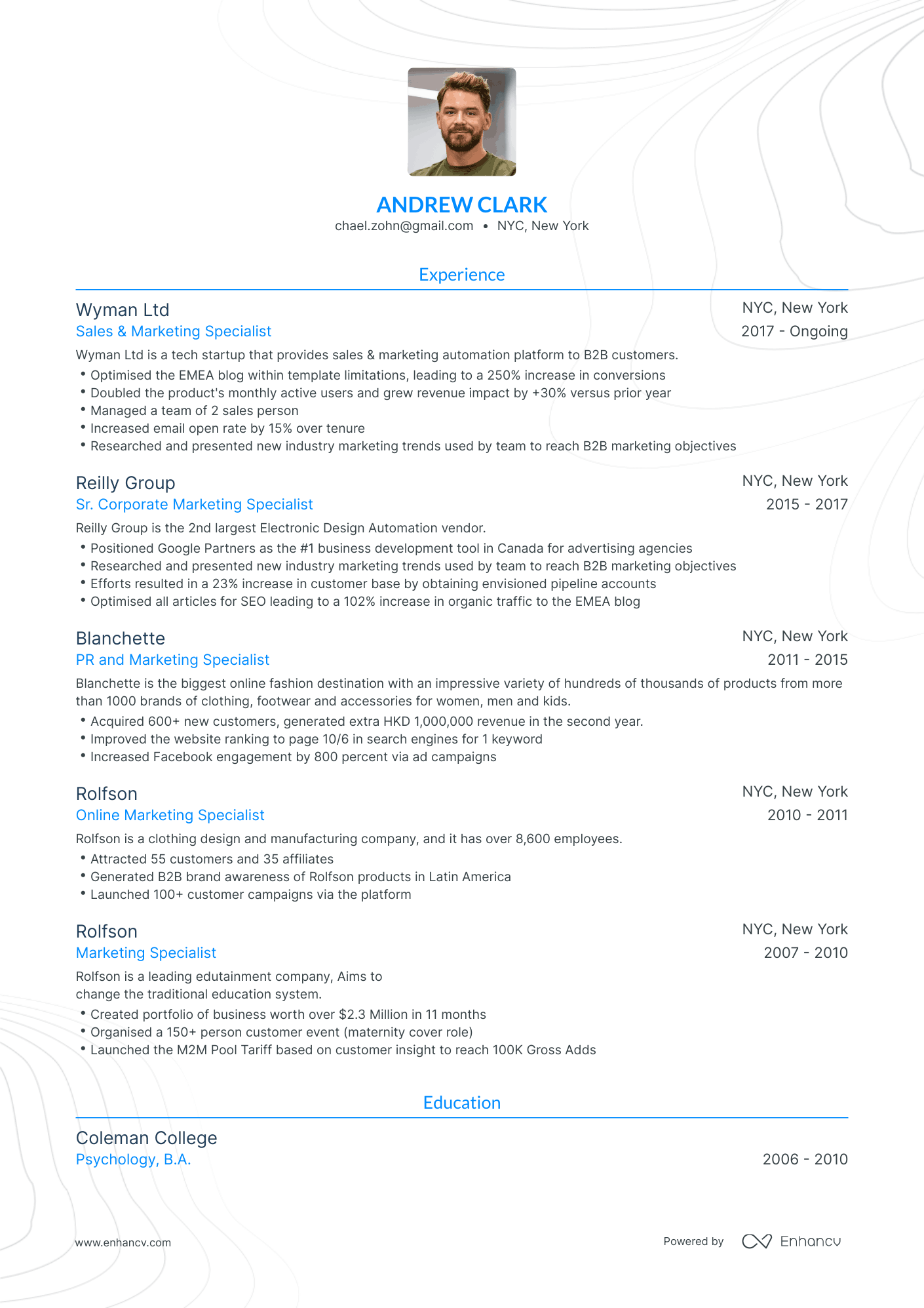2024 Marketing Specialist Resume Example – QHHT