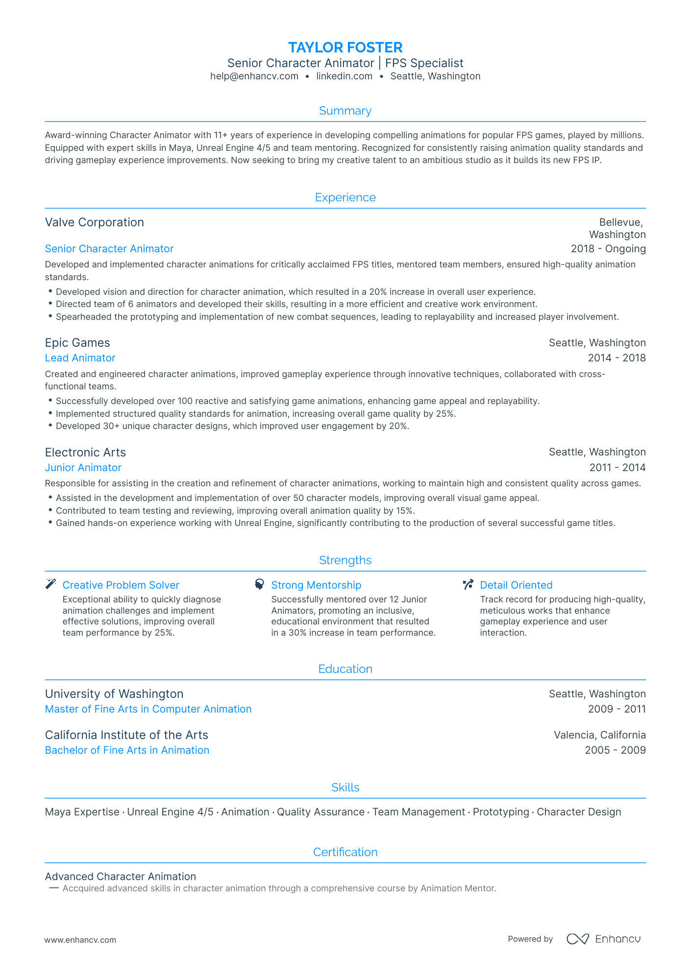 5 Character Animator Resume Examples & Guide for 2024