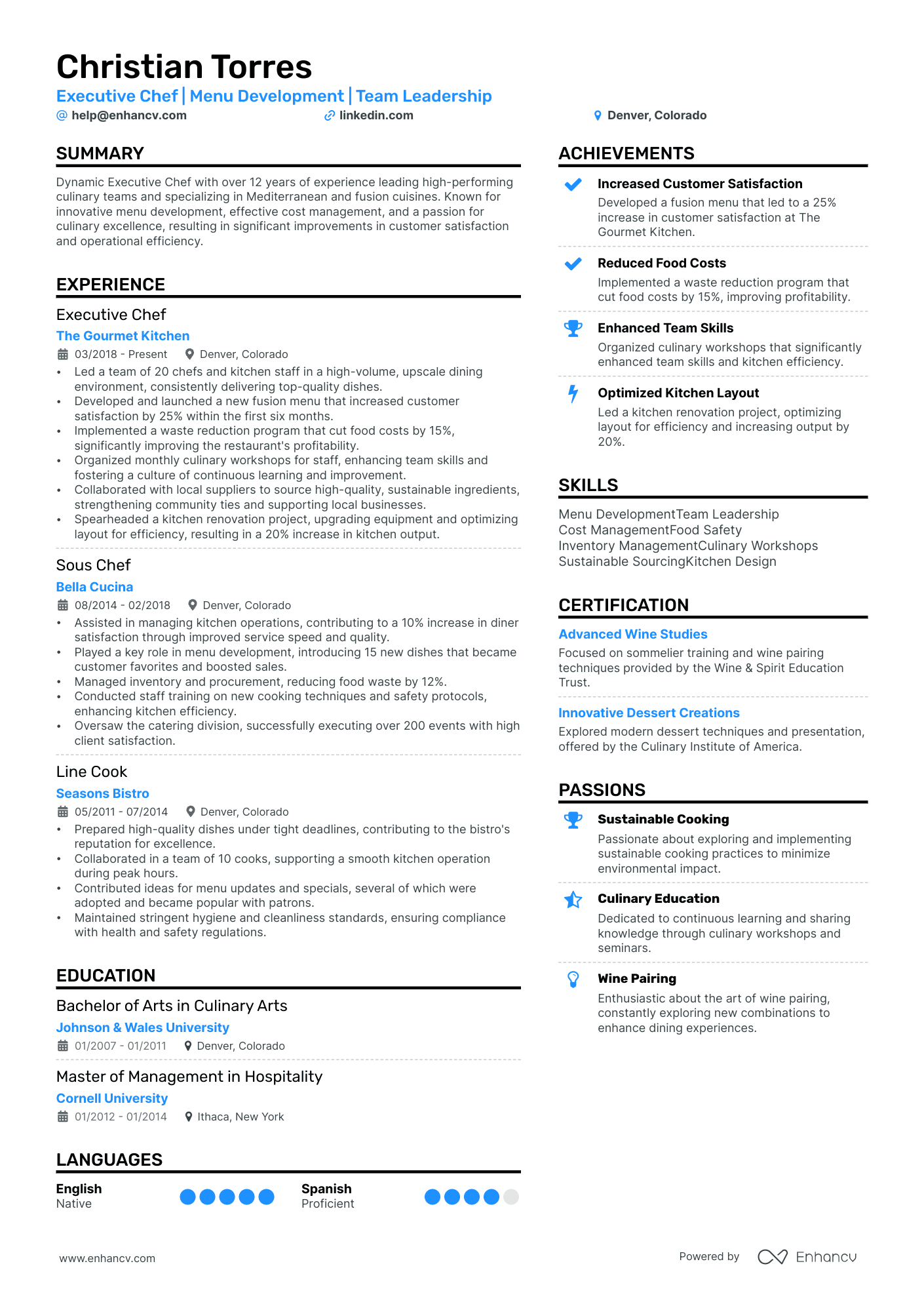 8 Chef Resume Examples & Guide for 2024