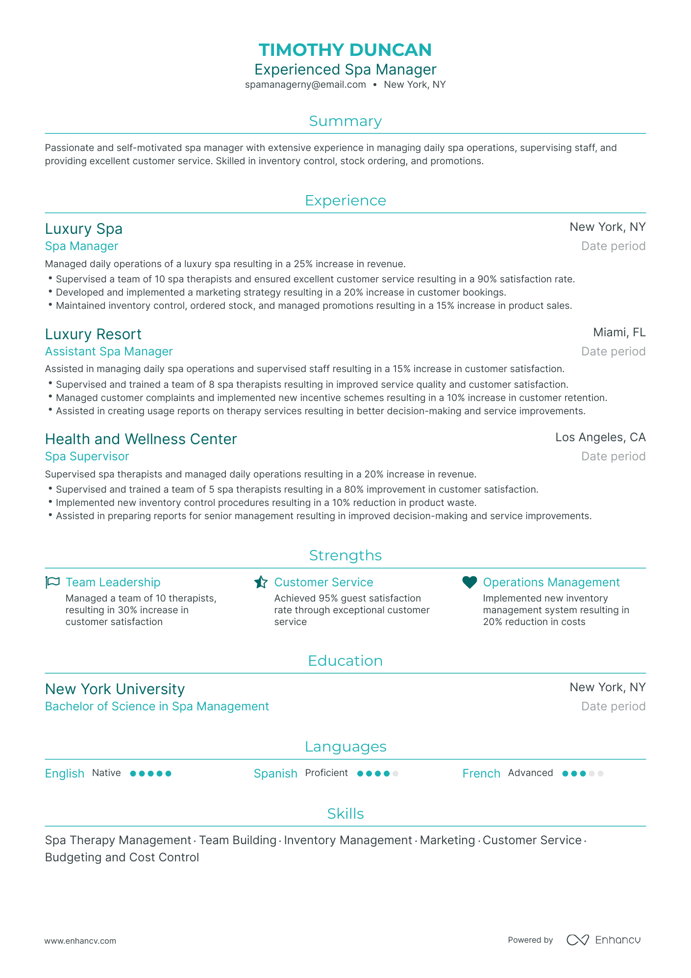 3 Spa Manager Resume Examples & Guide for 2024