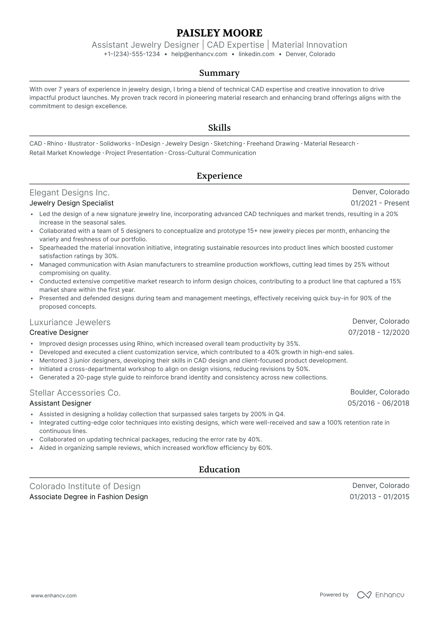 5 Jewelry Designer Resume Examples & Guide for 2024