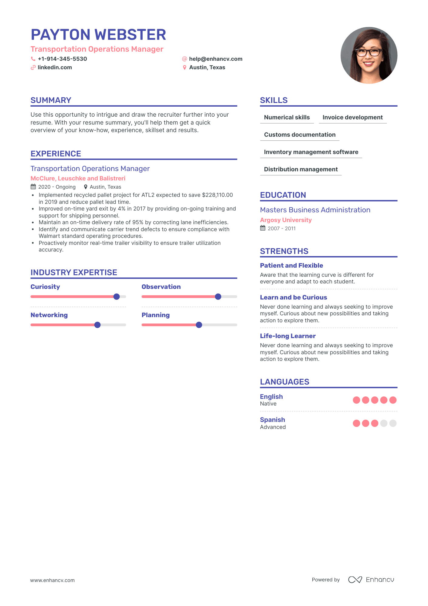 Transportation Operations Manager Resume Examples & Guide for 2023 ...