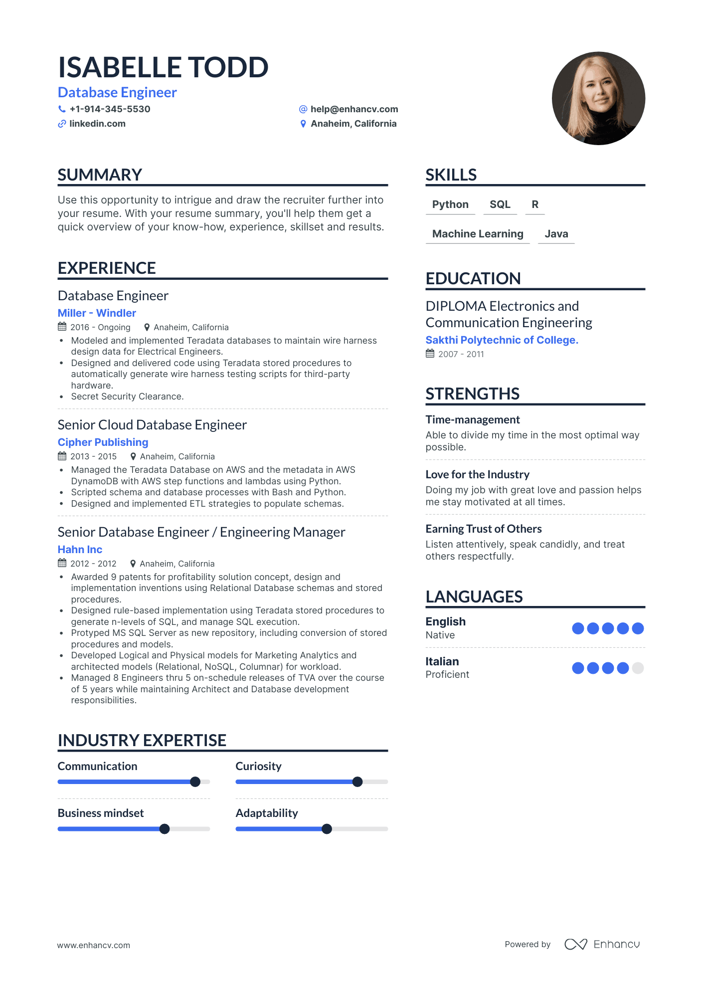 Database Engineer Resume Examples & Guide for 2023 (Layout, Skills ...