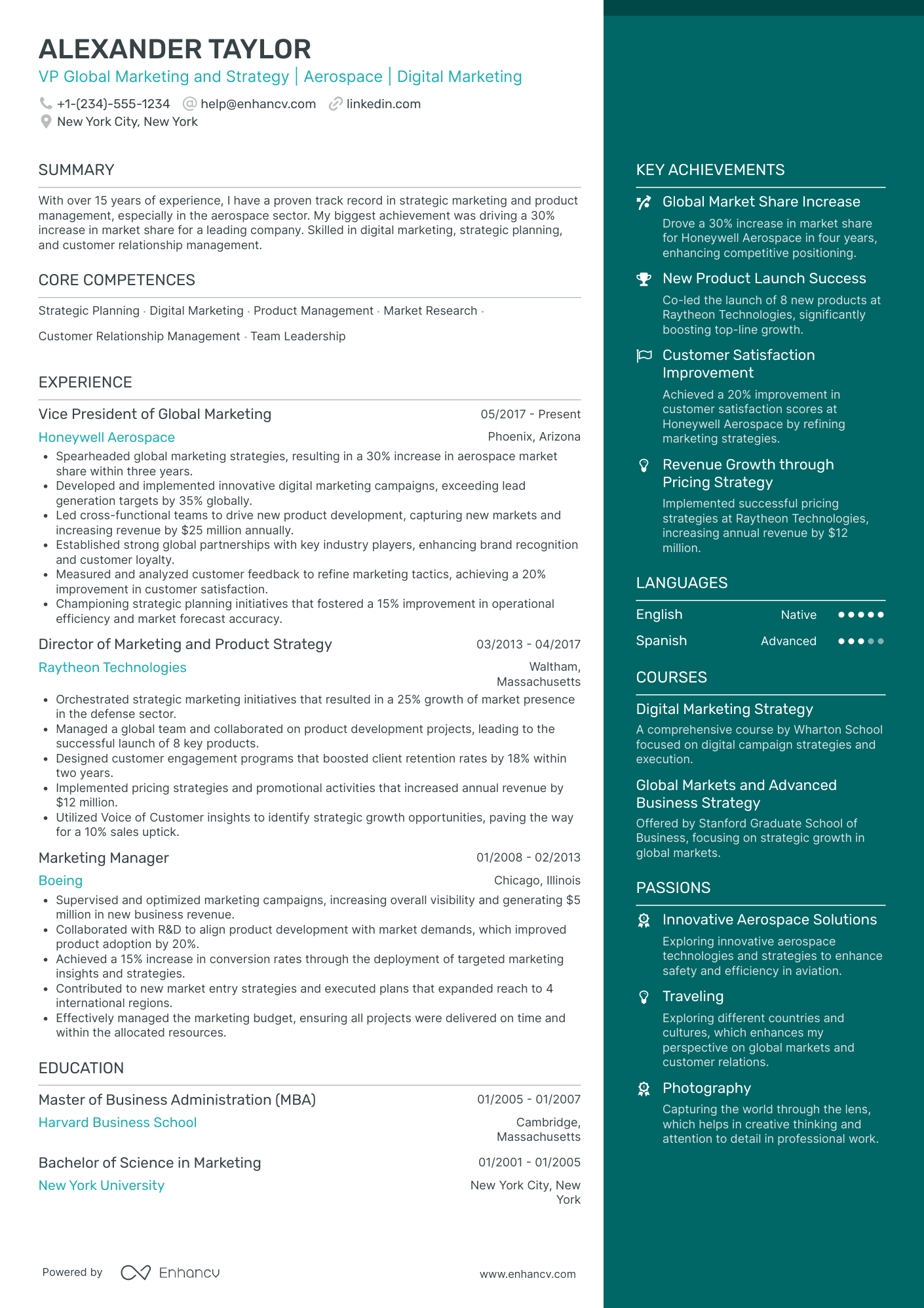 Chief Marketing Officer in Aerospace Resume Example