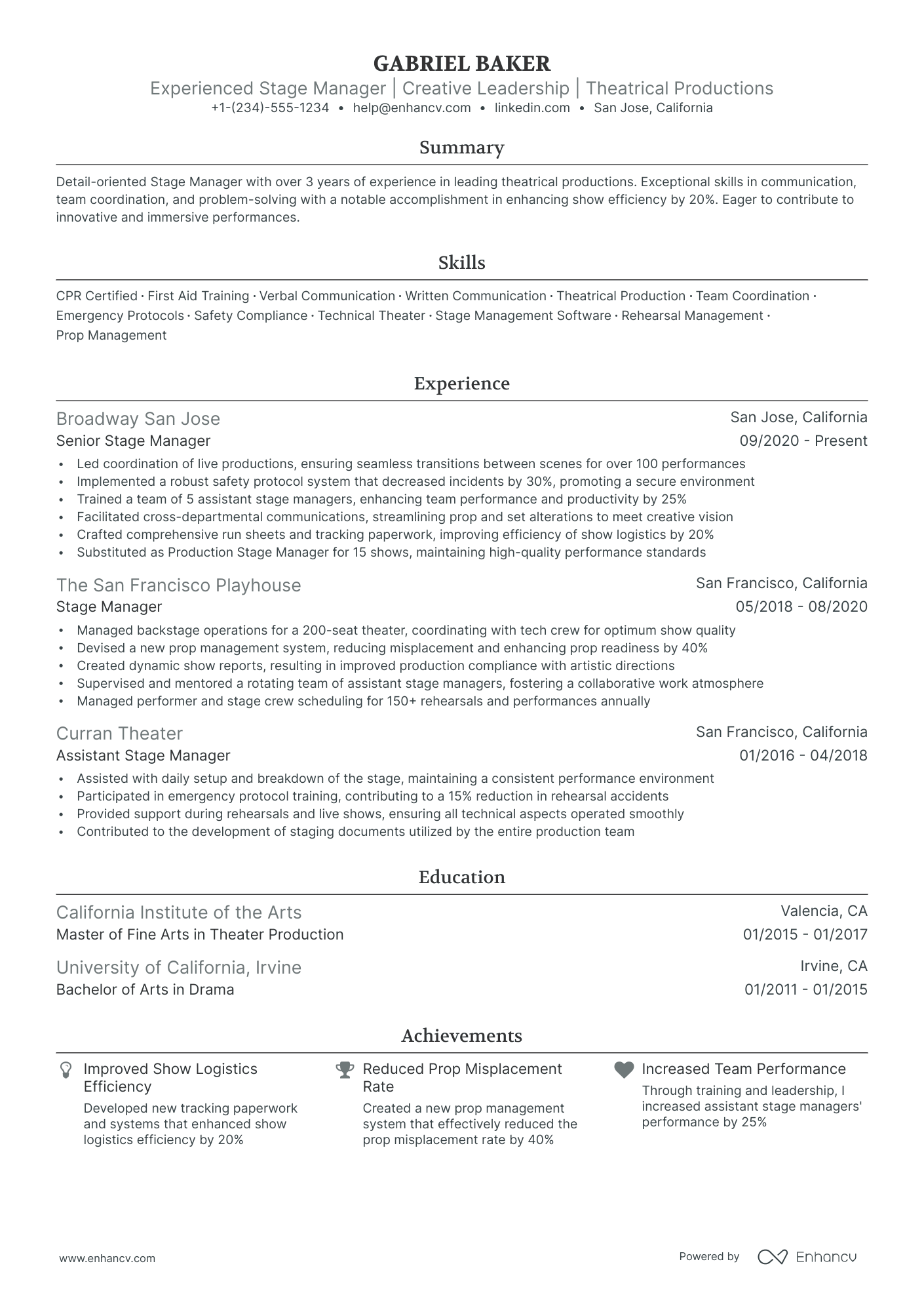 5 Stage Manager Resume Examples & Guide for 2024