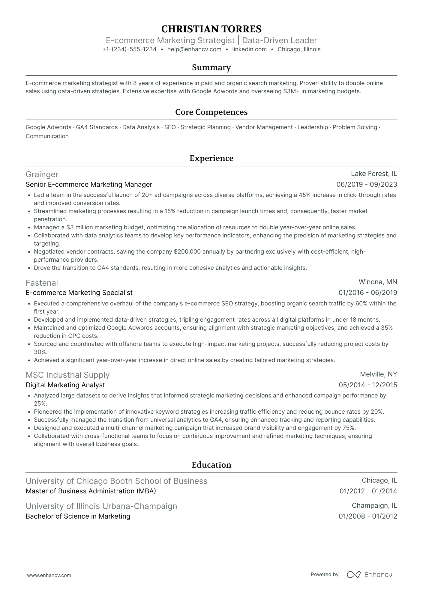 Chief Marketing Officer in E commerce Resume Example